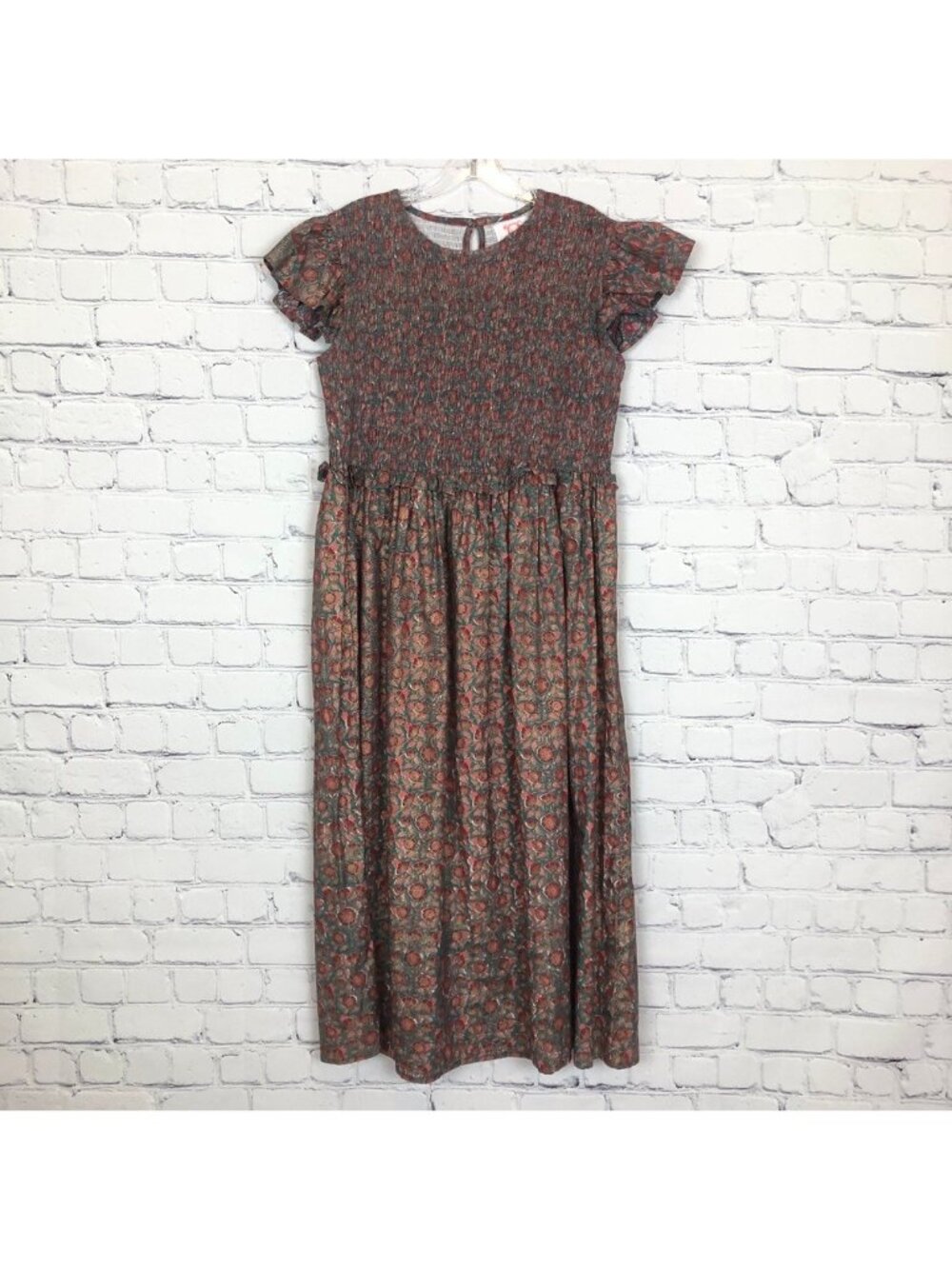 Victoria Dunn Floral Smocked Midi Dress Size S 100% Cotton